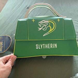 Slytherin Green Satchel Bag with luggage tag and air pod case